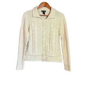 Nicole Taylor beige wool and angora button up cardigan